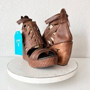 Lane Boots BECCA Womens Brown Wedges Sz 10 Western Style Sandals Cowgirl 4" Heel